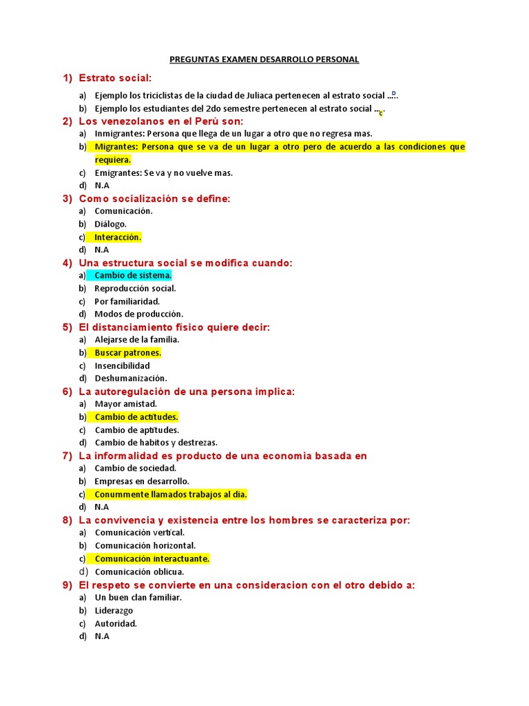 Examen de Desarrollo Personal y Social | PDF | Axiología | Ciencias ...