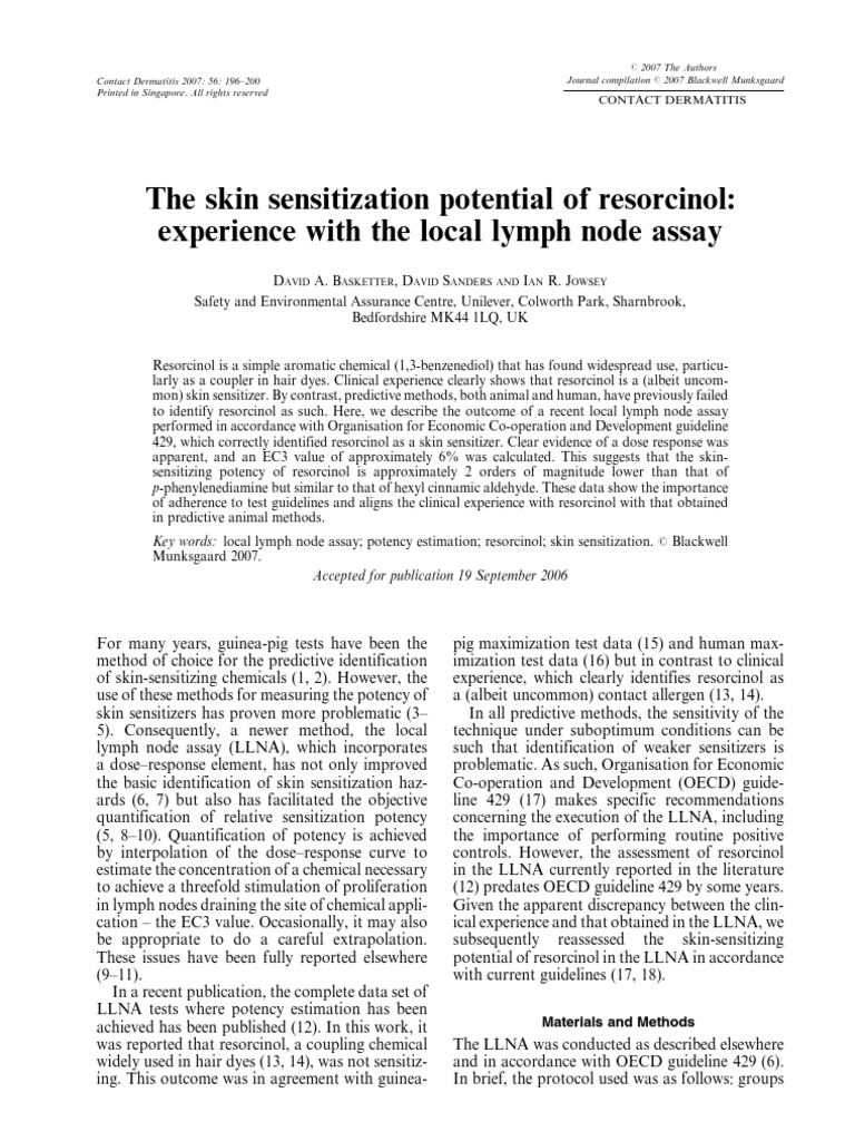 Revisiting the Skin Sensitization Potential of Resorcinol New Evidence