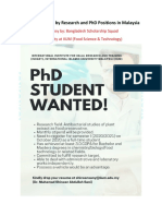 Funded Masters by Research and PHD Positions in Malaysia