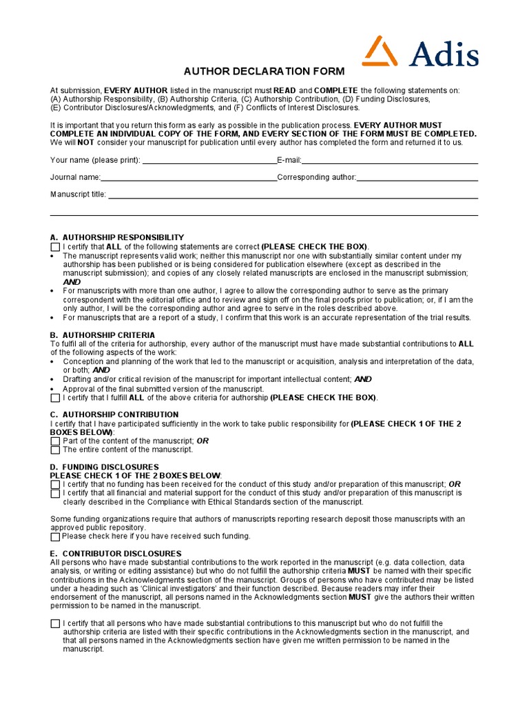 Conflicts of Interest Disclosure Form | PDF | Conflict Of Interest | Author