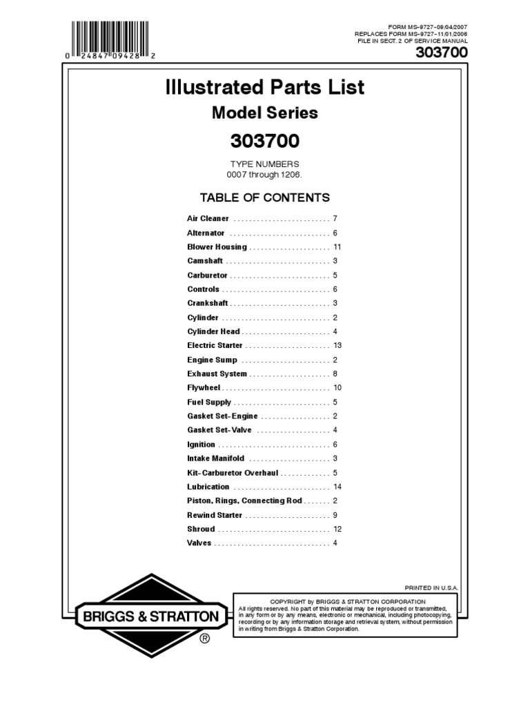 Briggs And Stratton Vangaurd 16,18,20 hp vertical-303700 Service manual  (14K views)