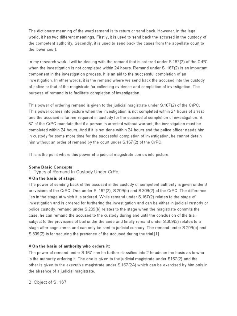 The Meaning of The Word Remand Is To Return or Send Back PDF Remand