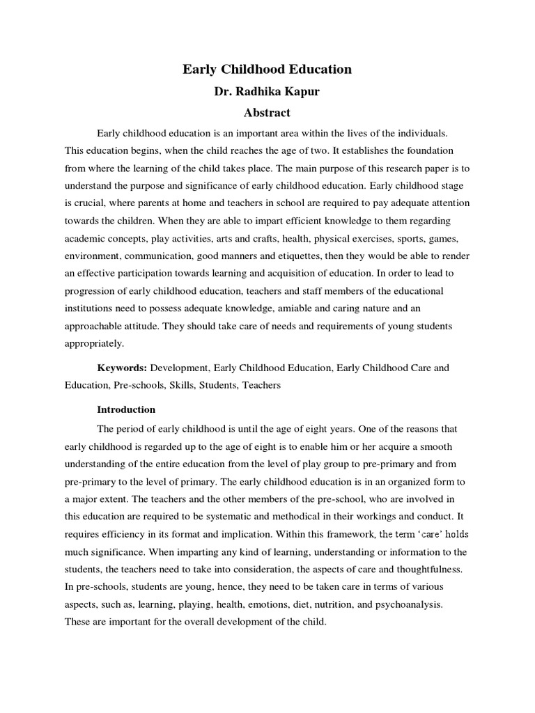 Importance of Early Childhood Education | PDF | Early Childhood ...