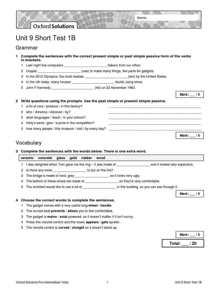 Unit 9 Short Test 1B Answers | PDF | Semiotics | Cognition