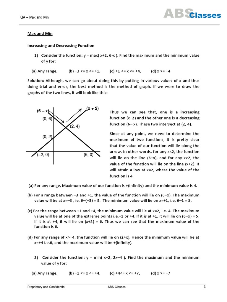 Max and Min Values of Functions | PDF | Maxima And Minima | Function ...