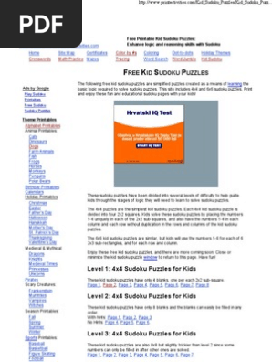 Free Kid Sudoku Puzzles