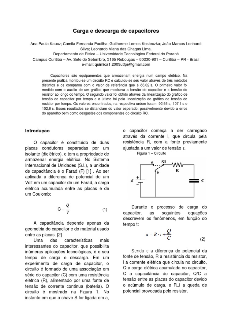carga e descarga de capacitores_Química_UTFPR_2010 Capacitor Rede