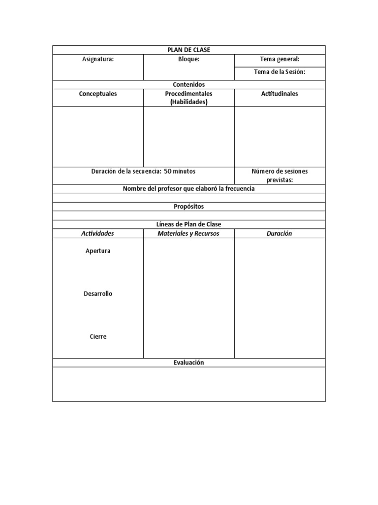 PLAN DE CLASE (Plantilla) | PDF | Crecimiento personal y profesional