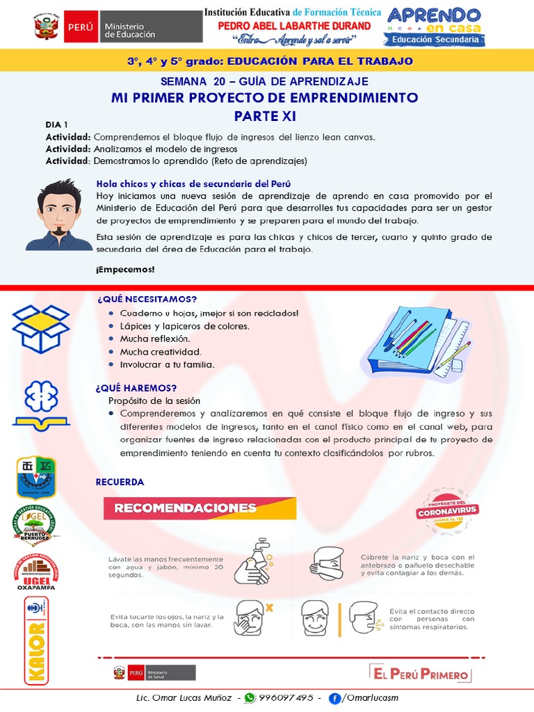 Semana 20 - 3° y 5° EPT Mi Primer Proyecto de Emprendimiento XI | PDF