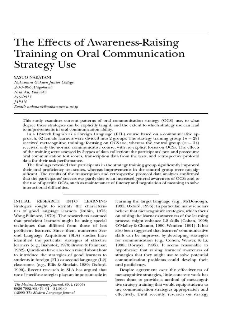 Impact of Strategy Training on EFL Skills | PDF | Metacognition ...