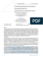 Roles of Linguistic Knowledge, Metacognitive Knowledge and Metacognitive Strategy Use in Speaking and Listening Proficiency of Iranian EFL Learners