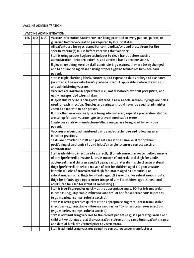 Vaccine Administration YES NO N.A. Vaccine Information Statements Are ...