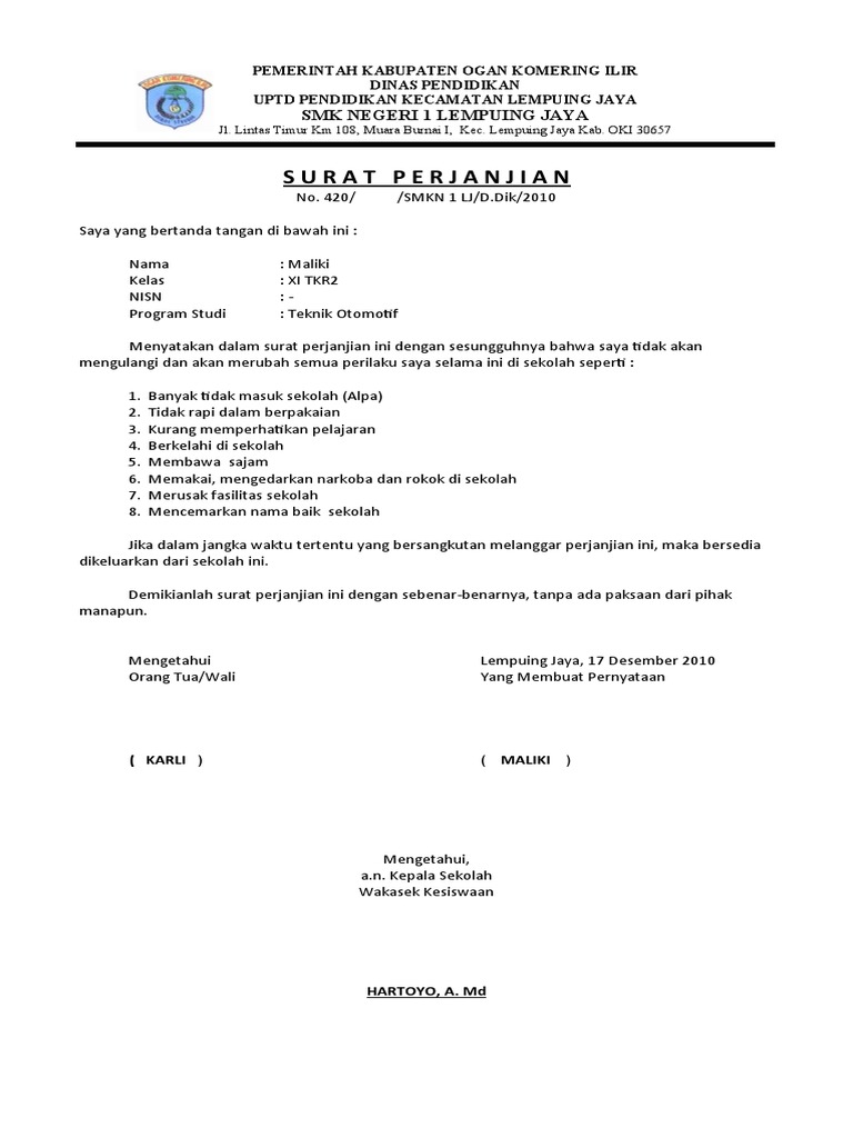 Contoh Surat Buang Sekolah Doc