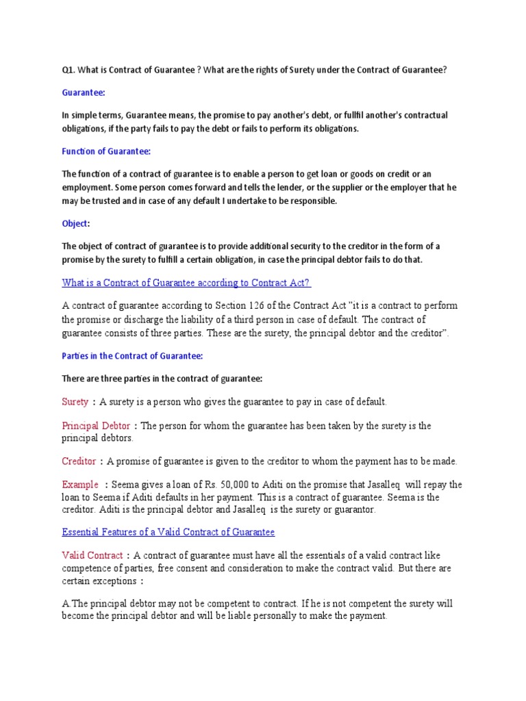 Rights and Responsibilities in Contracts of Guarantee An Analysis of