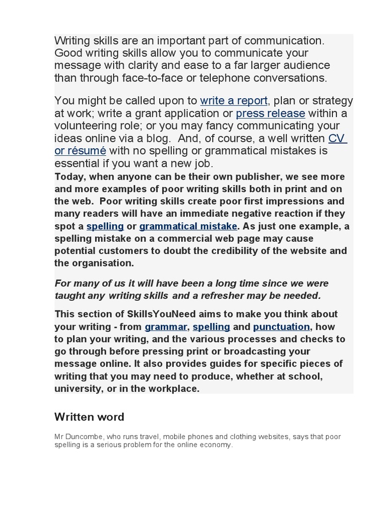 Essential Writing Skills for Effective Communication | PDF | Dyslexia ...