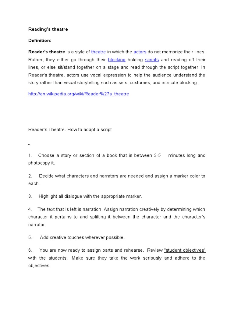 Theatre Actors Blocking Scripts Reading's Theatre Definition Reader's