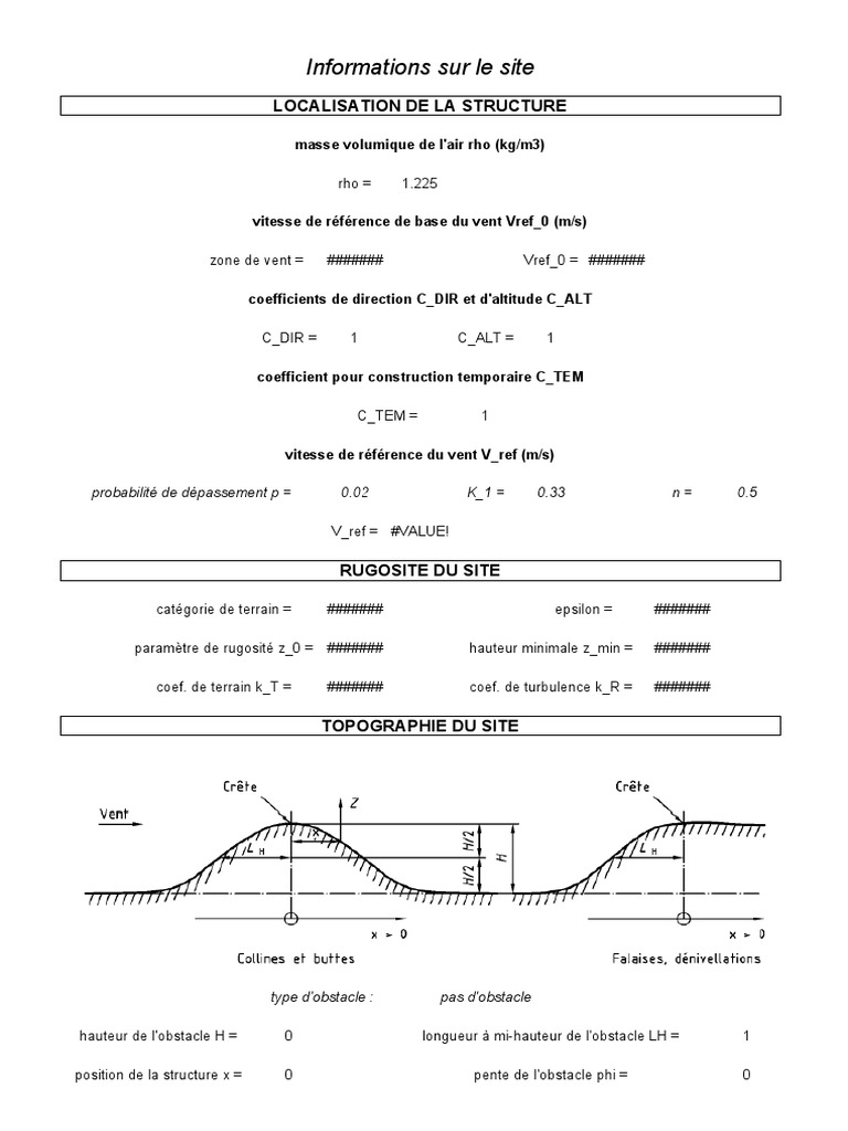 Calcul du vent selon Eurocode Excel PDF Plaie Pression — free download