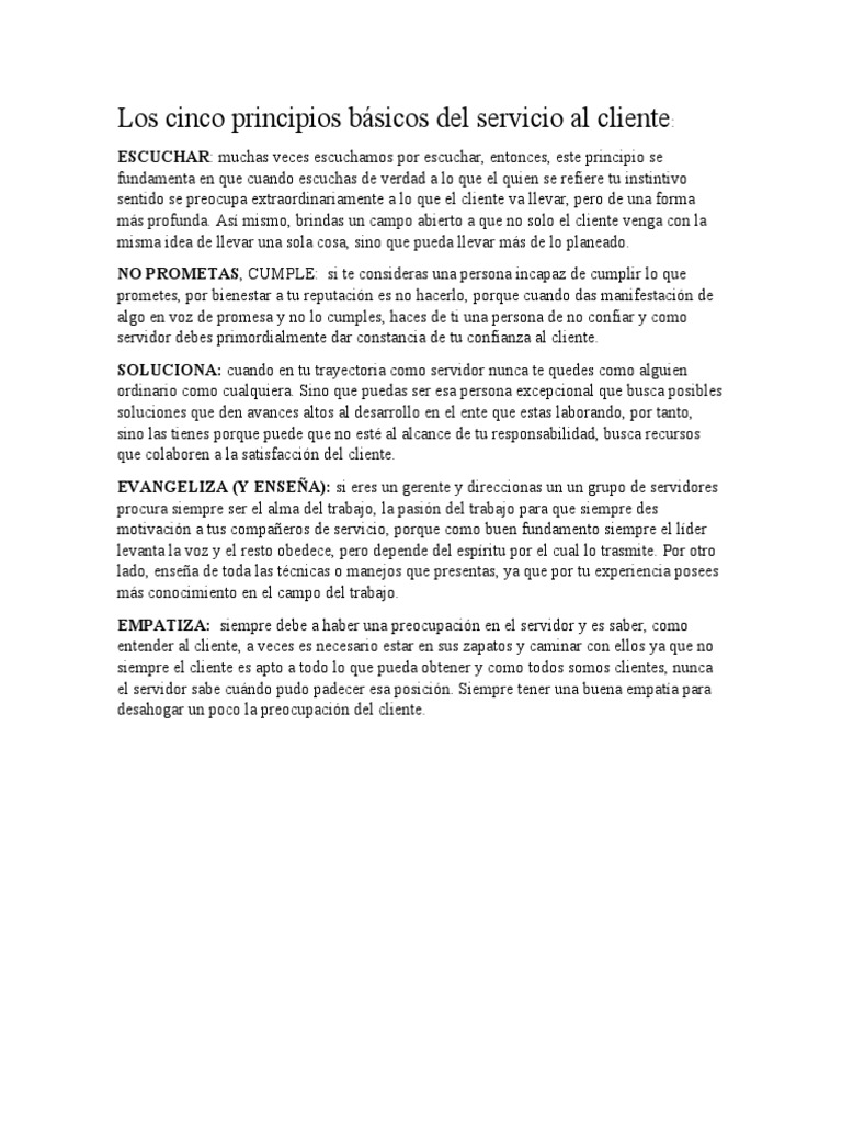 Los Cinco Principios Básicos Del Servicio Al Cliente Yise Pdf