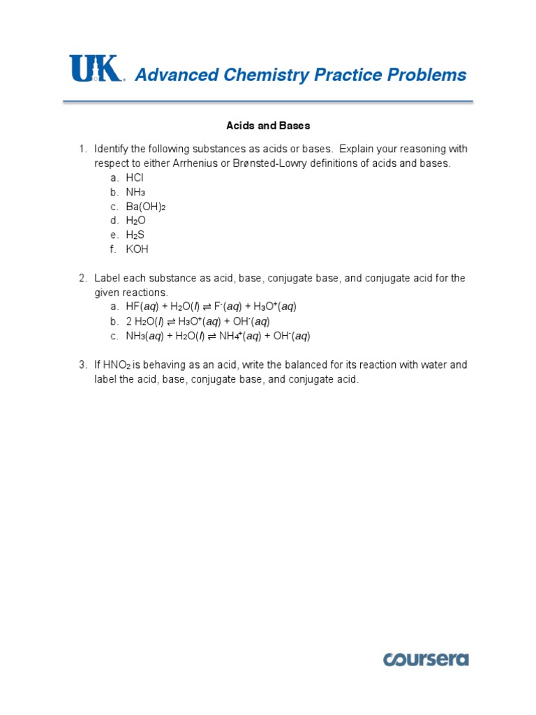 Advanced Chemistry: Acids & Bases Practice | PDF