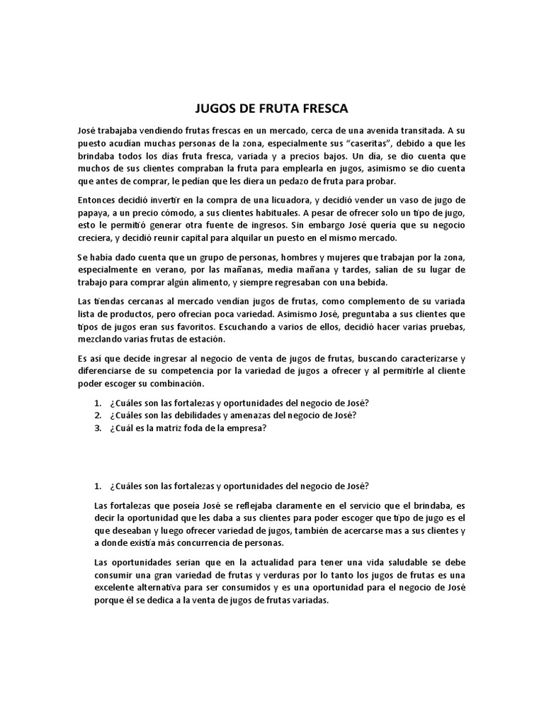 Oportunidades en Jugos de Fruta Fresca | PDF | Análisis FODA | Mercado ...