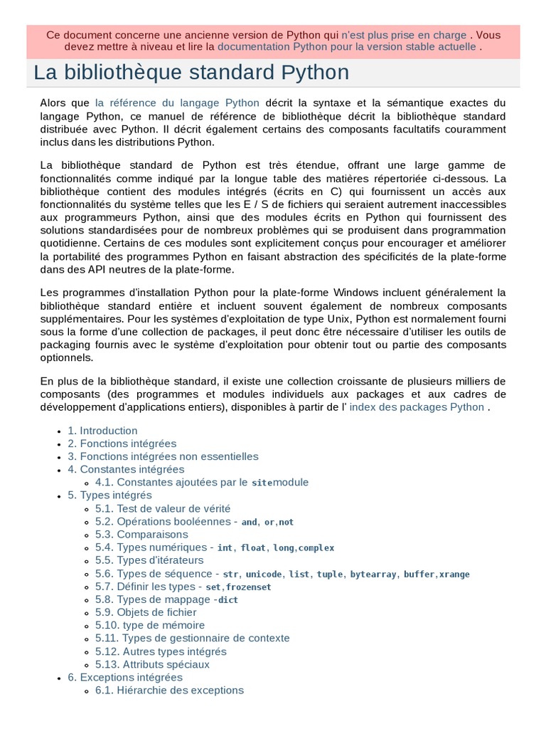 Documentation de la bibliothèque Python 2.7 | PDF | Python (Langage de ...