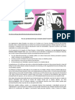 Organizaciones Reclaman Ley Nacional de Cupo e Inclusión Laboral Travesti Trans