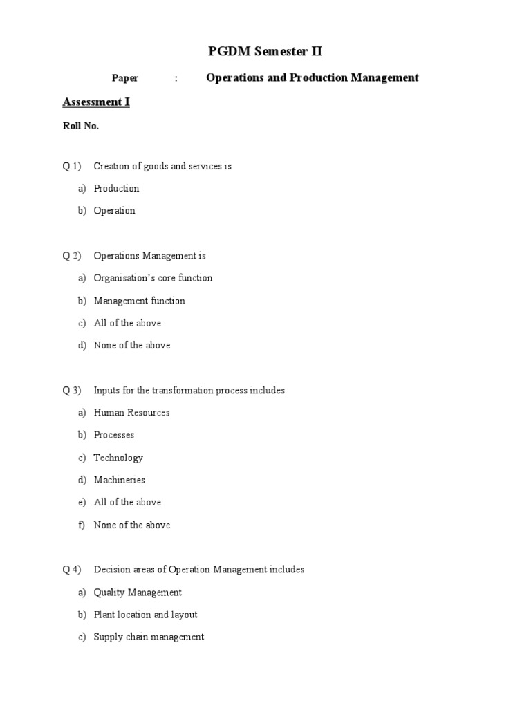 Operations and Production Management Exam | PDF | Operations Management ...