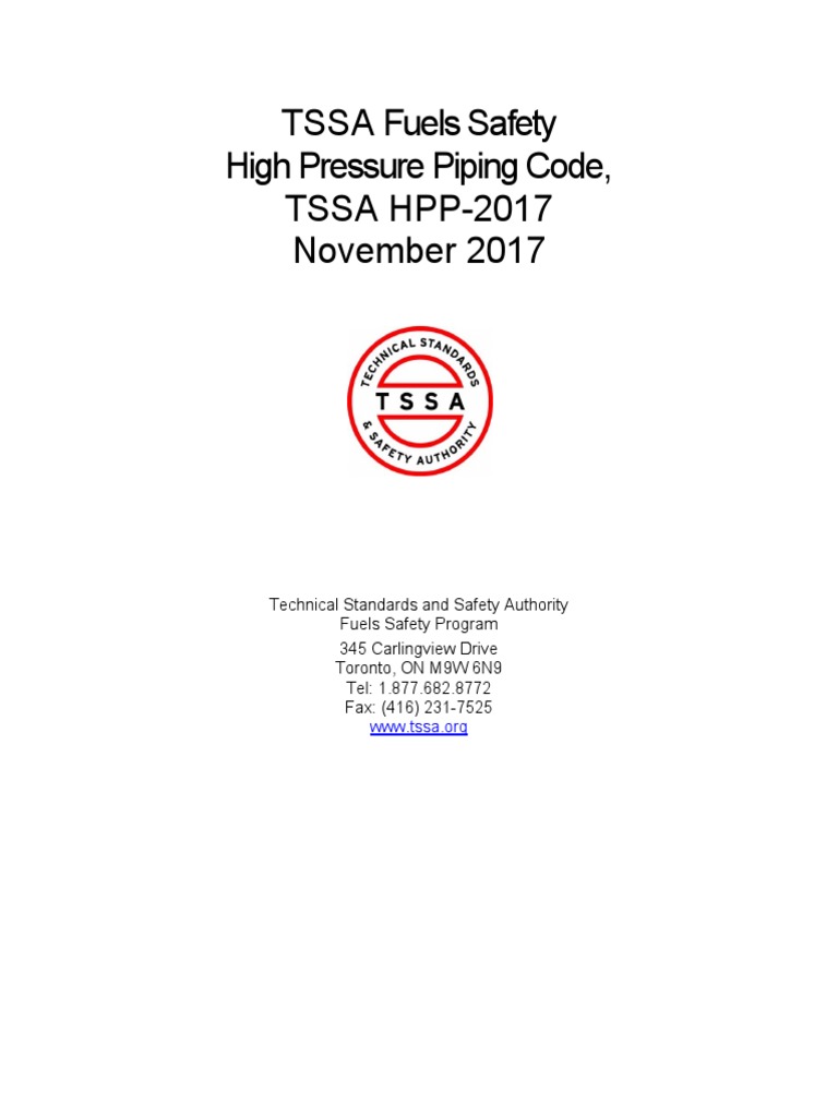 TSSA Fuels Safety High Pressure Piping Code, TSSA HPP2017 November