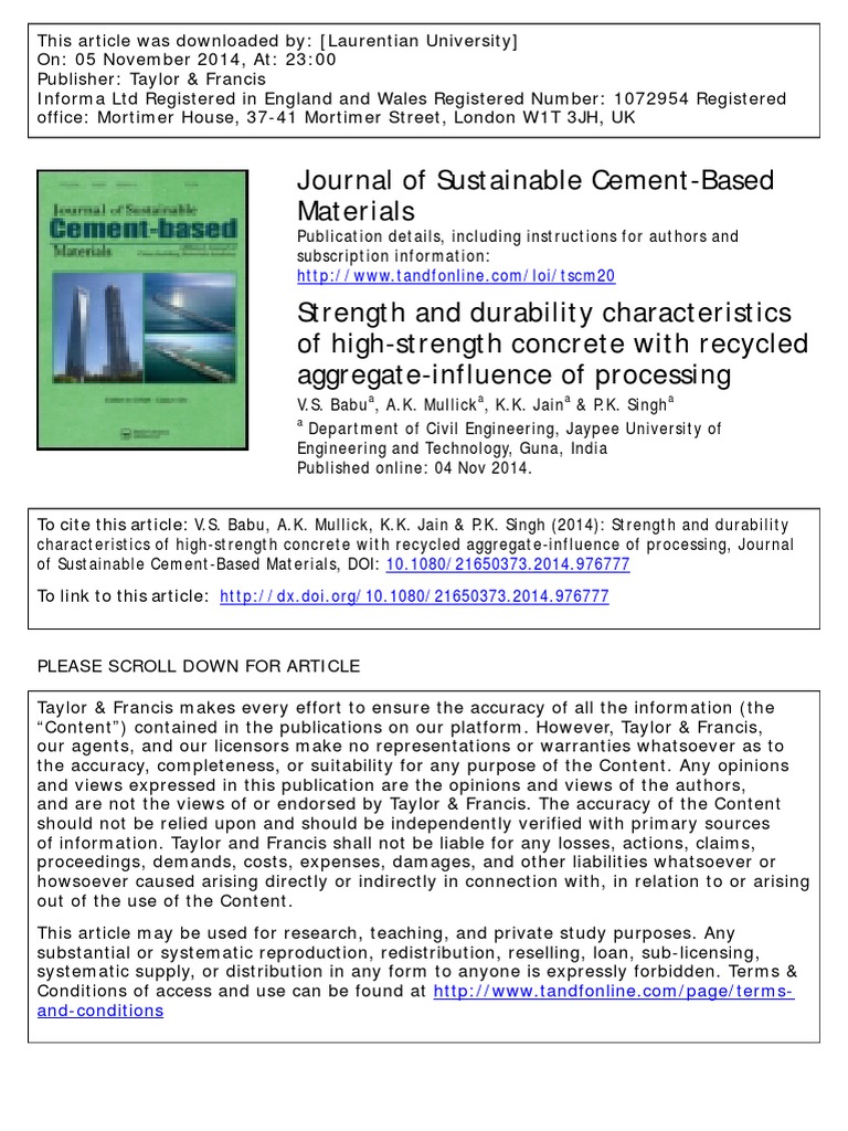 Journal of Sustainable Cement-Based Materials | PDF | Construction ...