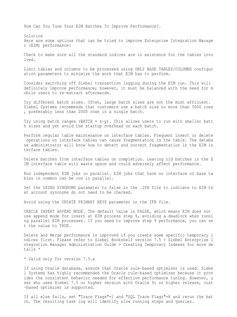 Eim Performance Tuning Oracle Database User Interface