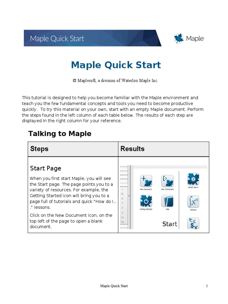 Maple Quick Start Talking To Maple Steps Results Pdf Variable