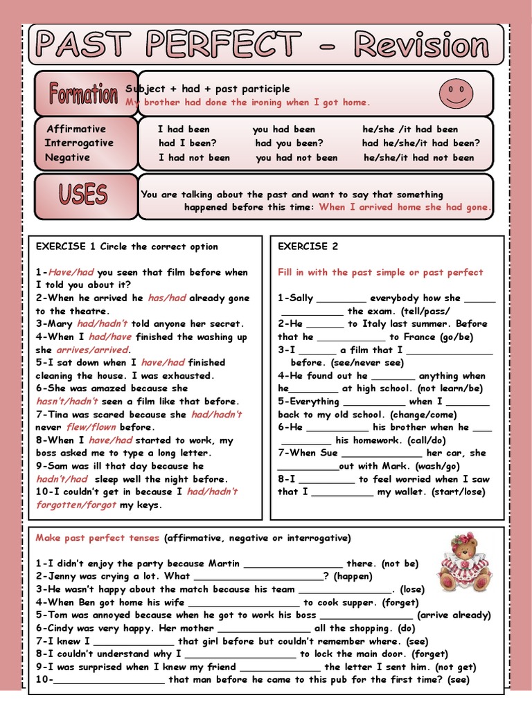 Past Perfect Tense Exercises | PDF