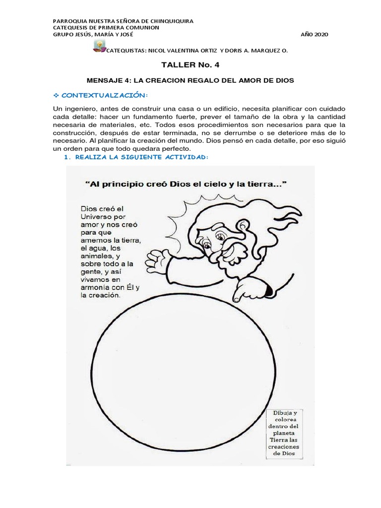 Taller sobre la Creación de Dios para Niños | PDF | María, madre de ...
