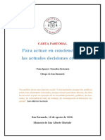 Carta Pastoral para Actuar en Conciencia en Las Actuales Decisiones Cívicas. Agosto 2020