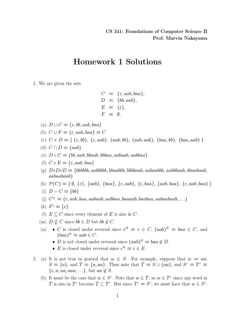 Homework Solutions 1 | PDF | If And Only If | String (Computer Science)