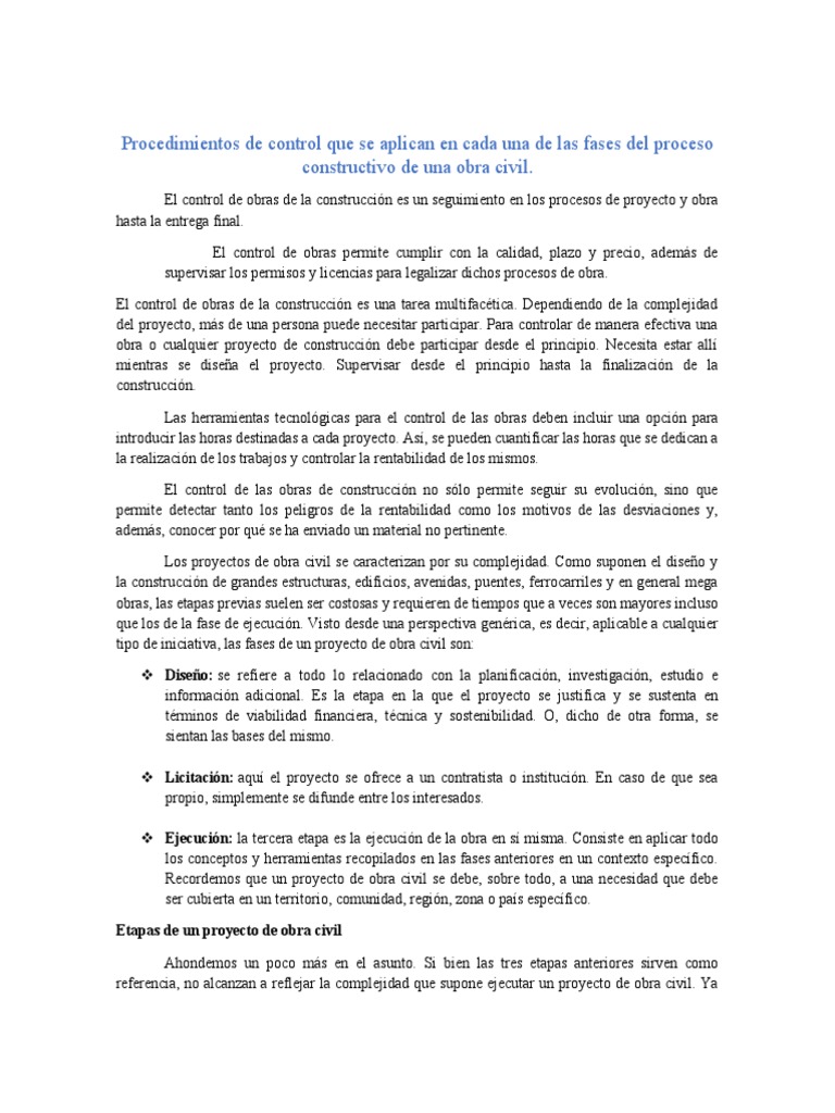 Control de Obras en Proyectos Civiles | PDF | Planificación | Diseño