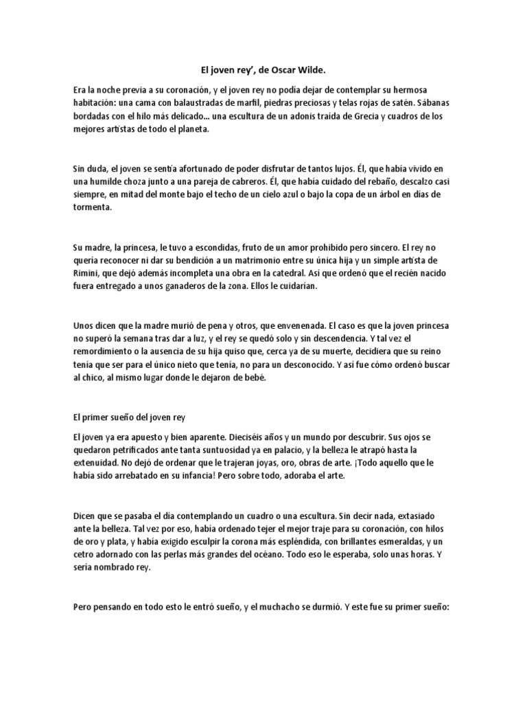 El Joven Rey, Cuento de Oscar Wilde | PDF