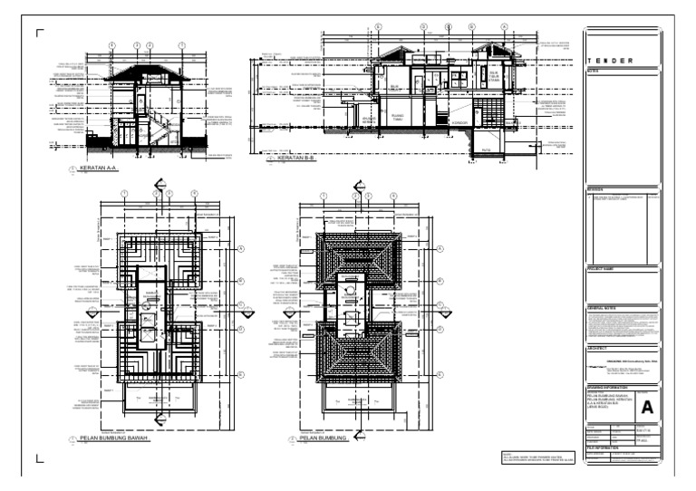 BG2D-Sheet - FP-702 - PELAN BUMBUNG BAWAH, PELAN BUMBUNG, KERATAN A-A