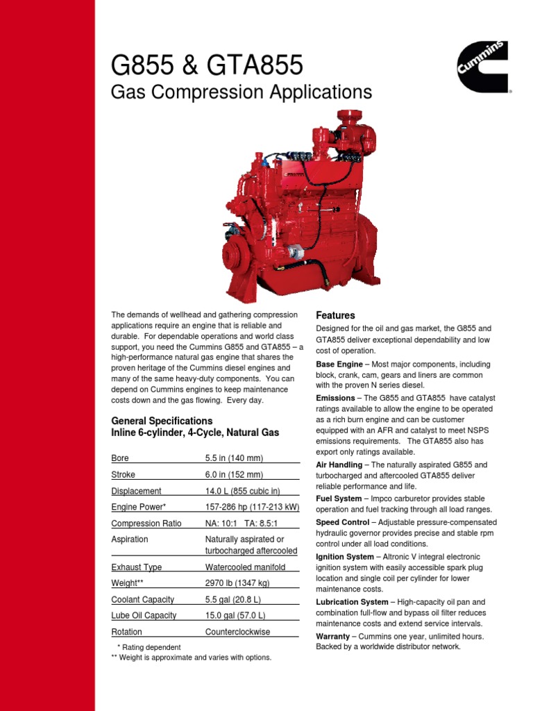 G855 & GTA855: Gas Compression Applications | PDF | Engines | Diesel Engine