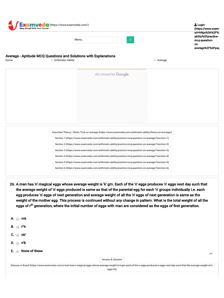 Average - Aptitude MCQ Questions and Solutions Wit - 1597107113795 ...
