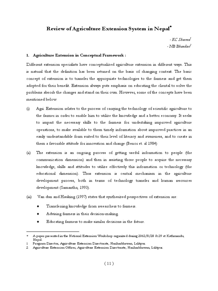 Review of Agricultural Extension Systems in Nepal: A Historical ...