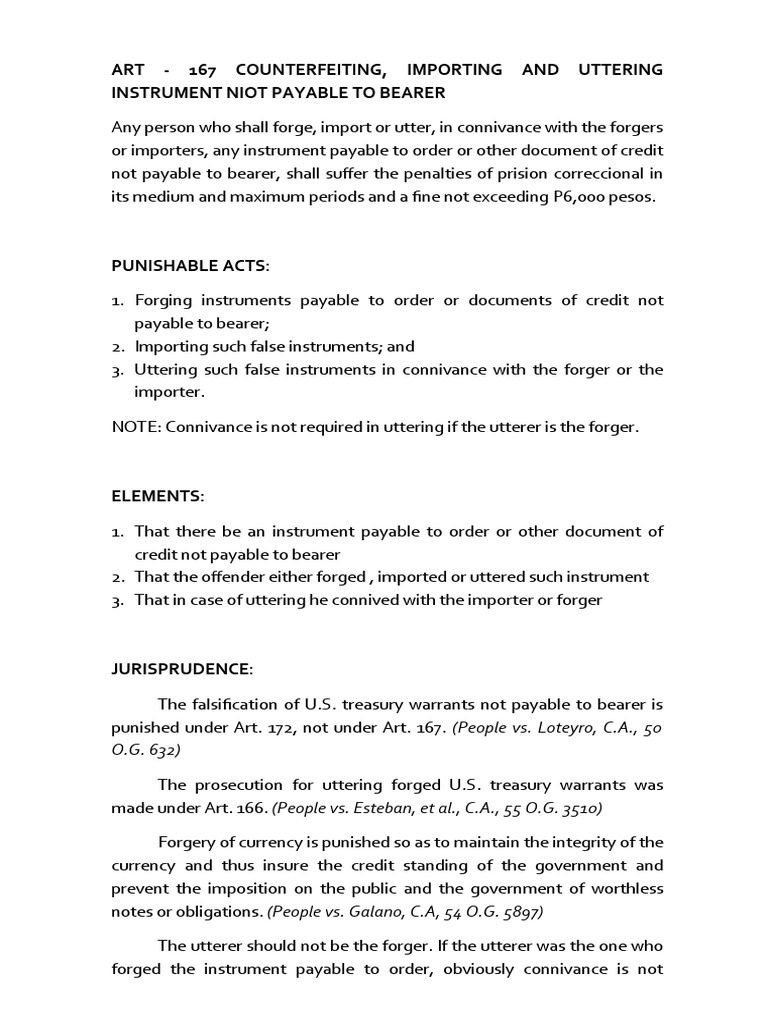 Article 167: Forgery and Uttering Instruments | PDF | Forgery | Social ...