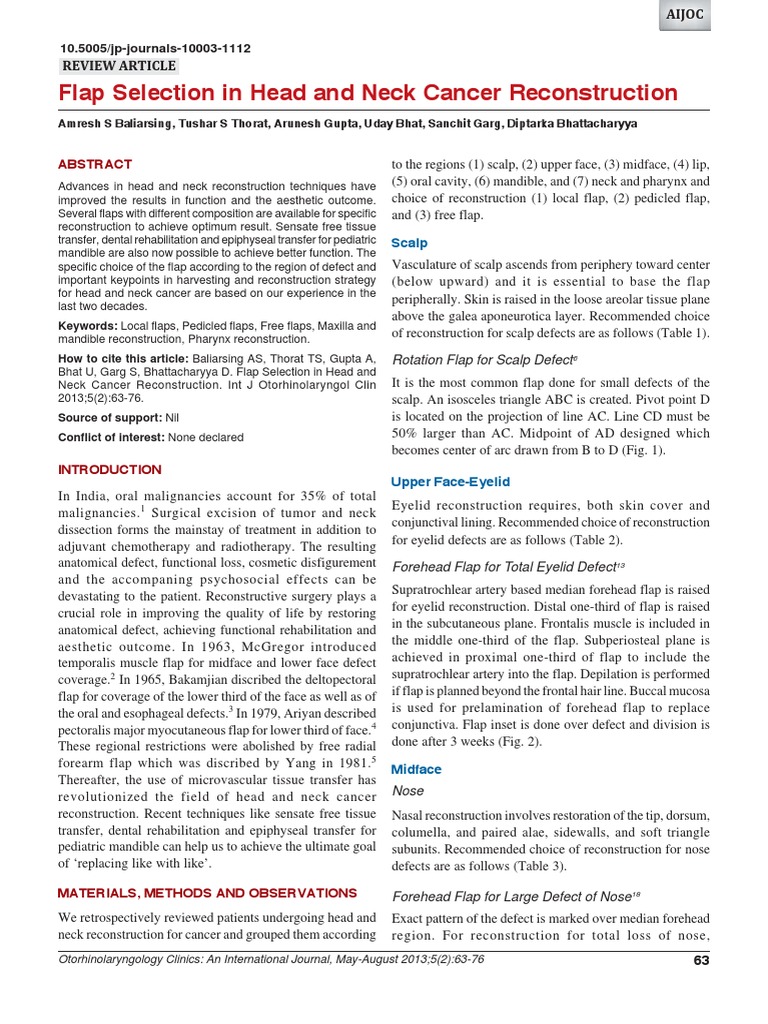Flap Selection in Head and Neck Cancer Reconstruction | PDF | Dental ...