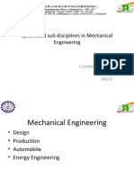 Specialized Sub Disciplines in Mechanical Engineering: by K.Chandrasekar Ap/Mech Snsce