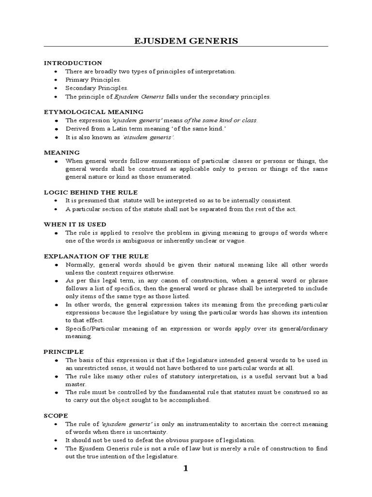 Ejusdem Generis Rule PDF Statutory Interpretation Public Law