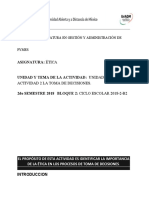 Asignatura: Ética: Actividad 2 La Toma de Decisiones