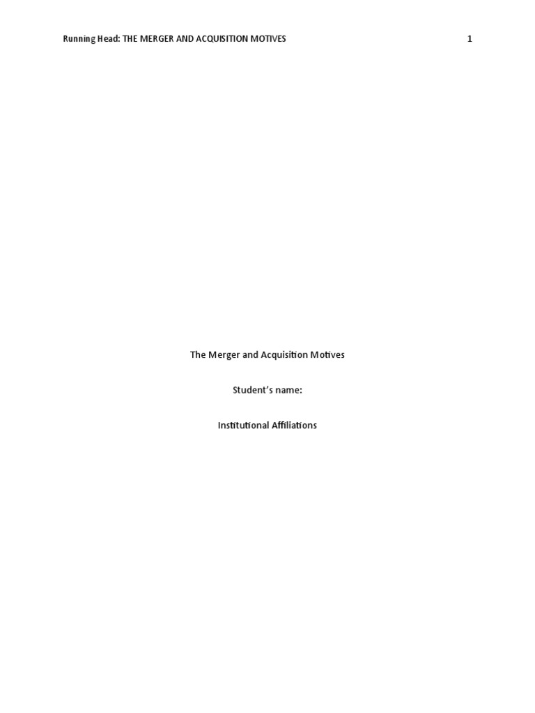The Merger and Acquisition Motives | PDF | Mergers And Acquisitions ...