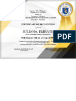 Juliana, Embate: Certificate of Recognition