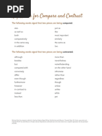 Key Words For Compare and Contrast: The Following Words Signal That Two Pieces Are Being