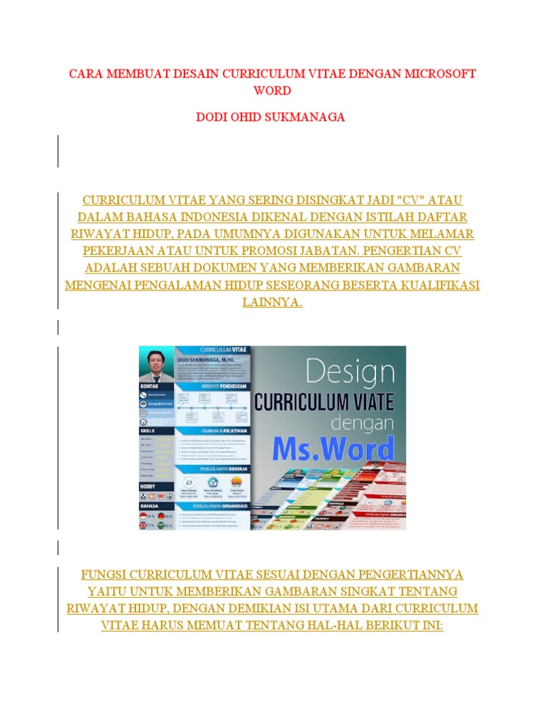 Cara Membuat Desain Curriculum Vitae Dengan Microsoft Word